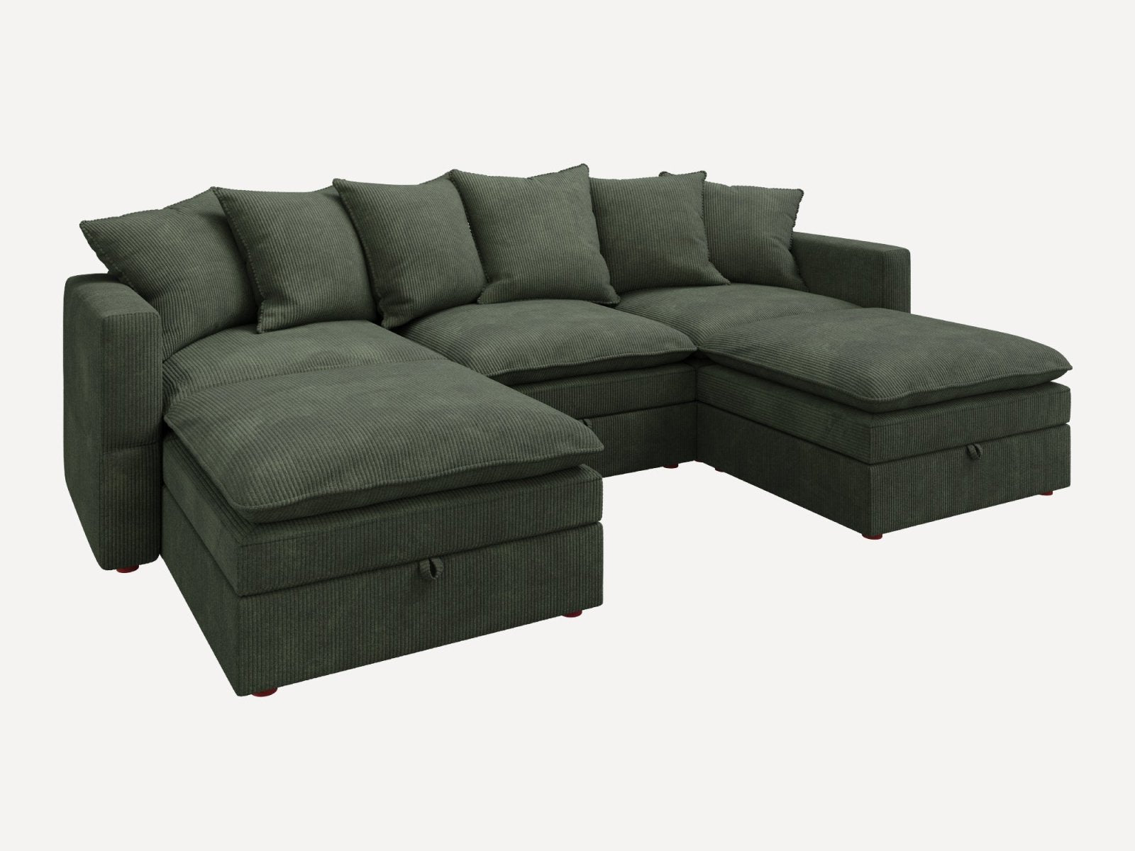 HONBAY 5-Piece Plush double-layer Cushion Corduroy Modular U-Shaped Sectional Cloud Sofa
#Color_Corduroy Green