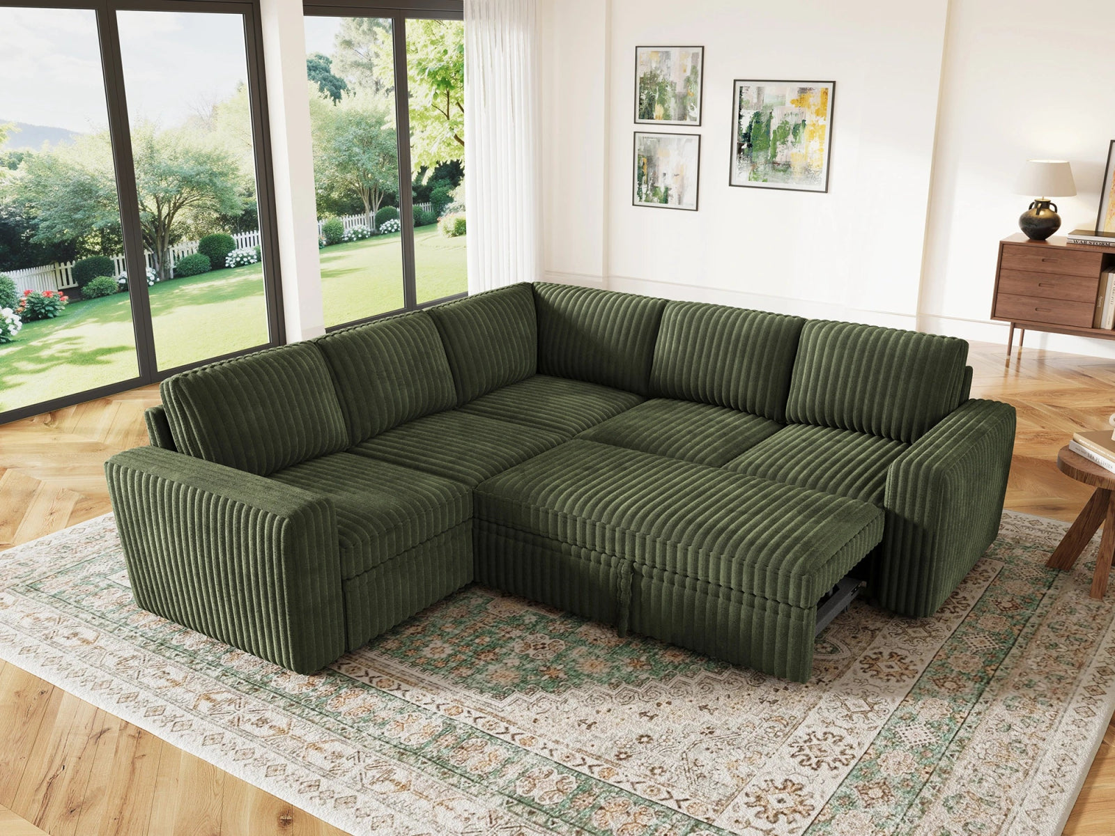 5-Piece Wide Plush Corduroy Modular Sleeper
#Color_Corduroy Green
