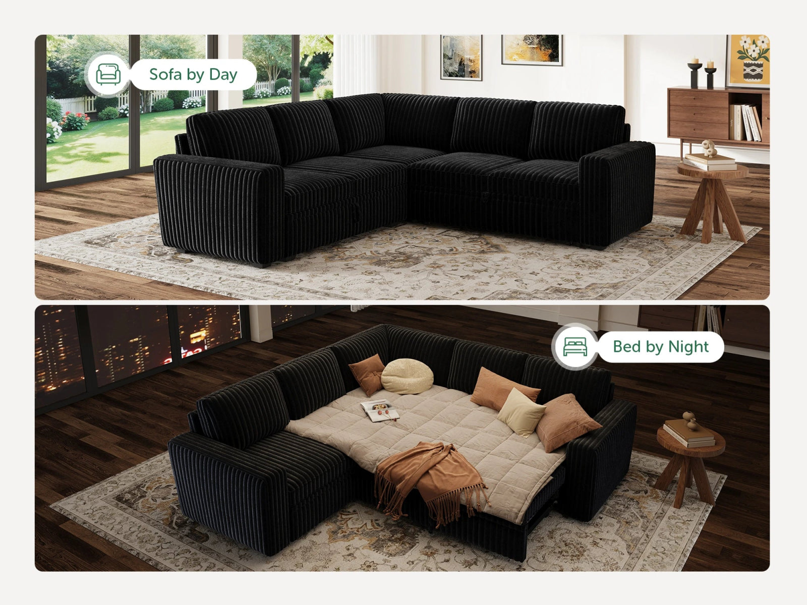 5-Piece Wide Plush Corduroy Modular Sleeper
#Color_Corduroy Black