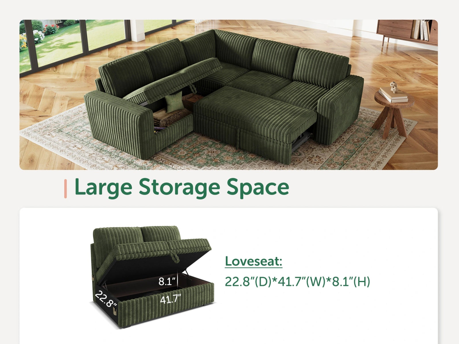 5-Piece Wide Plush Corduroy Modular Sleeper
#Color_Corduroy Green