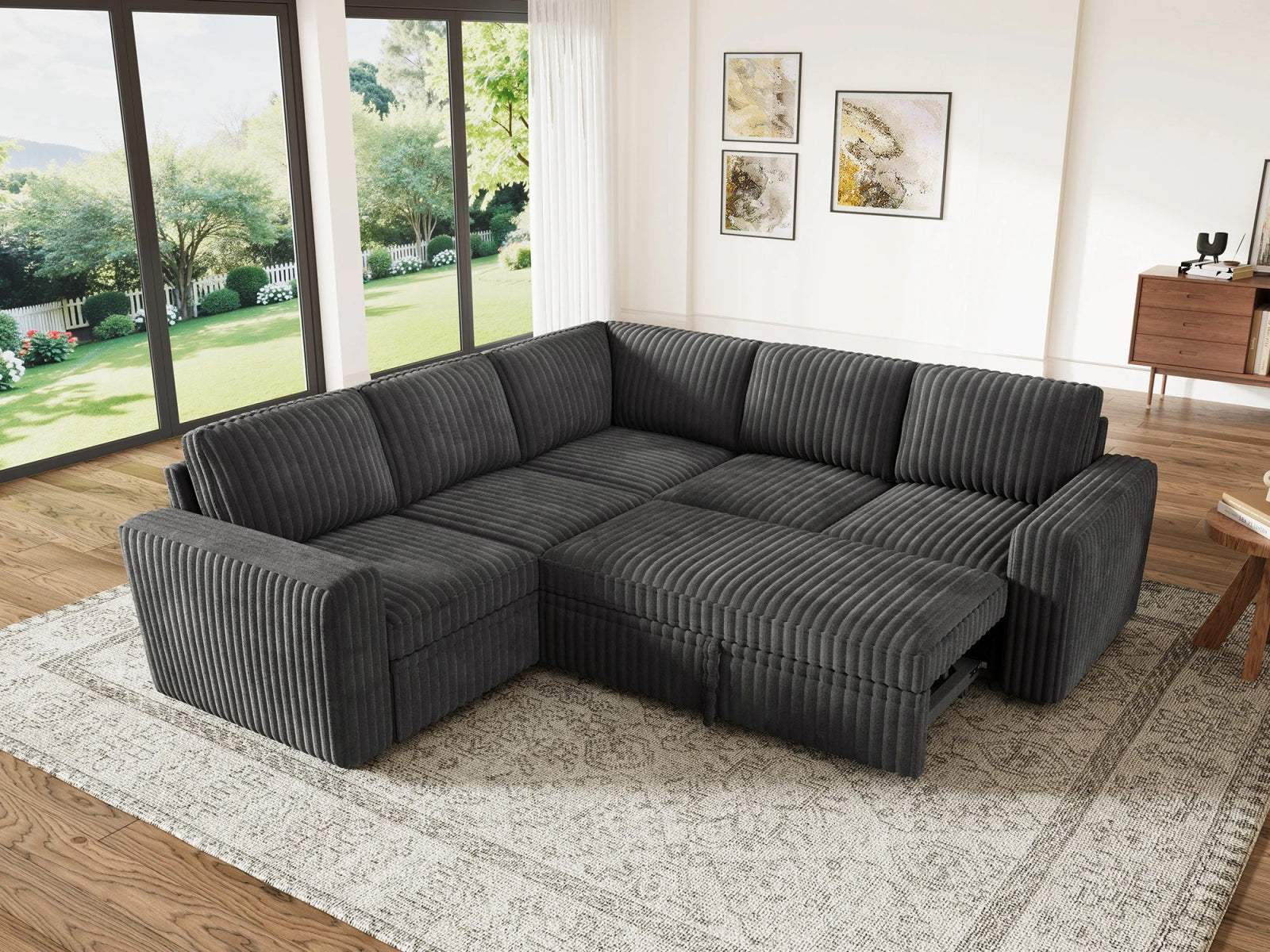 5-Piece Wide Plush Corduroy Modular Sleeper
#Color_Corduroy Gray