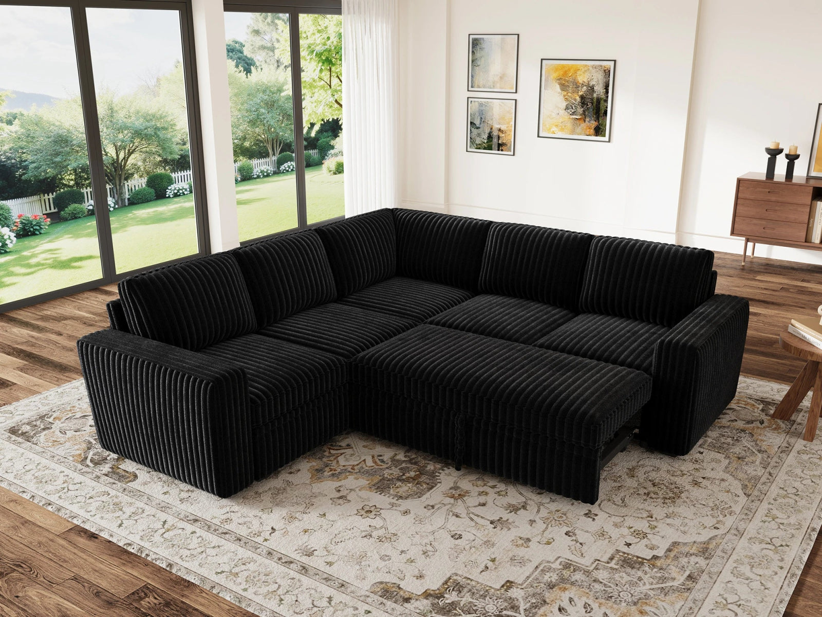 5-Piece Wide Plush Corduroy Modular Sleeper
#Color_Corduroy Black