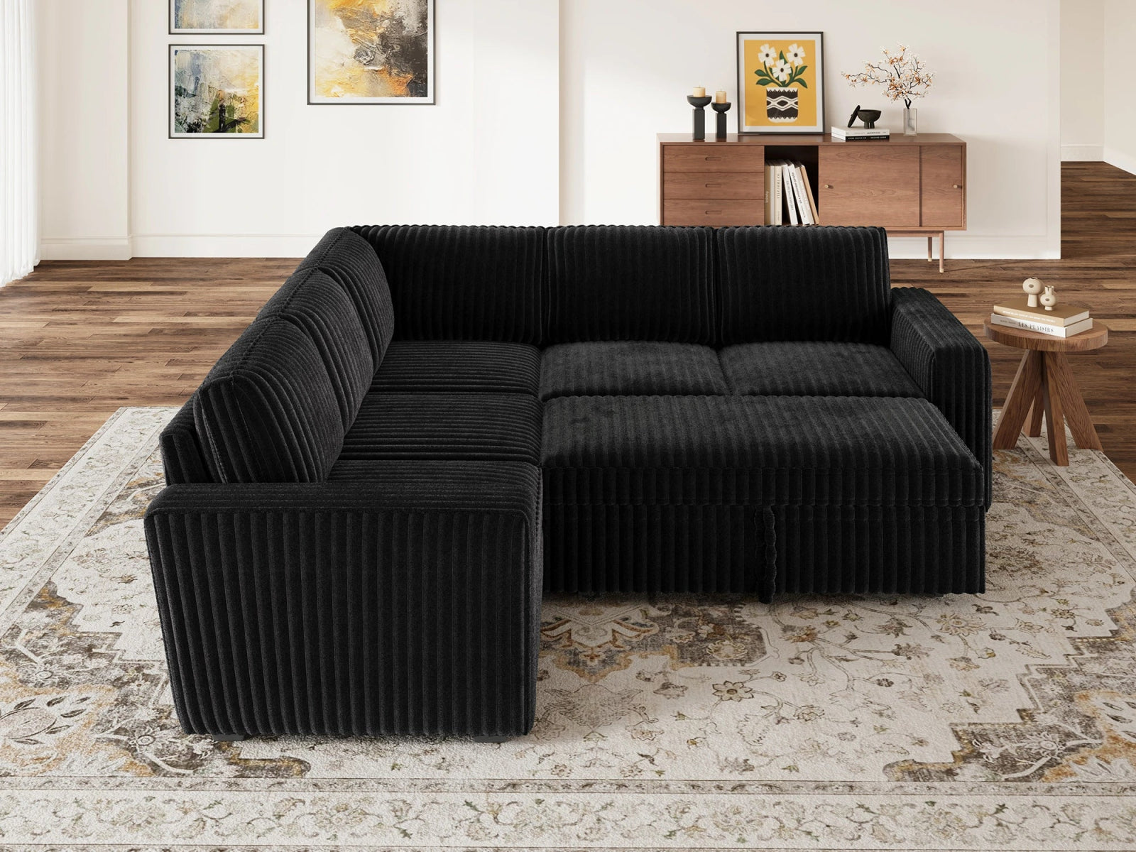 5-Piece Wide Plush Corduroy Modular Sleeper
#Color_Corduroy Black