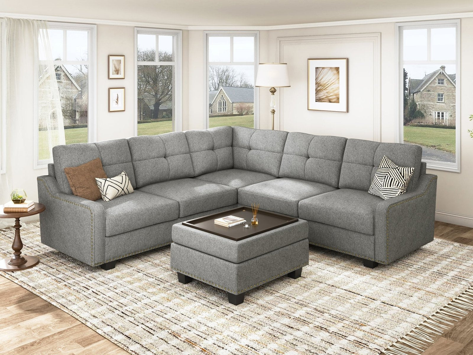 HONBAY 5-Seat L-Shaped Sectional Corner Sofa with Storage Ottoman