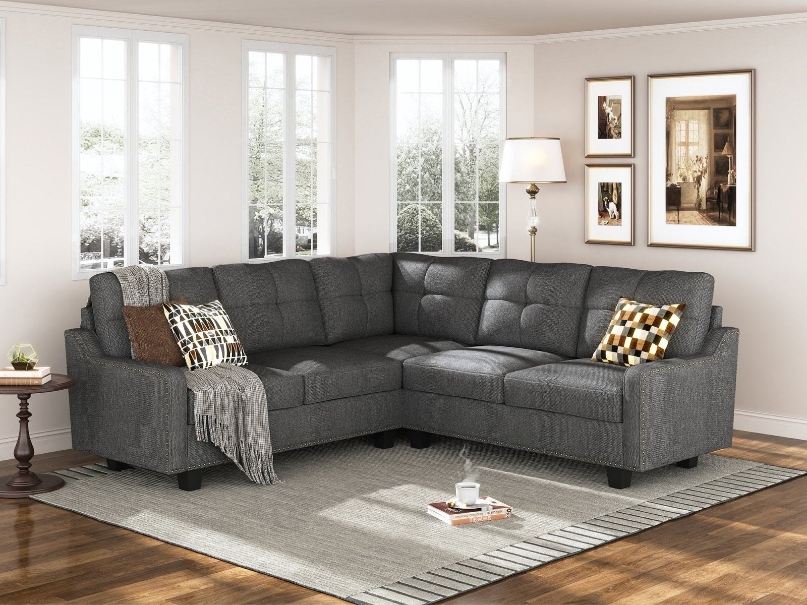 HONBAY 5-Seat L-Shaped Sectional Corner Sofa with Storage Ottoman