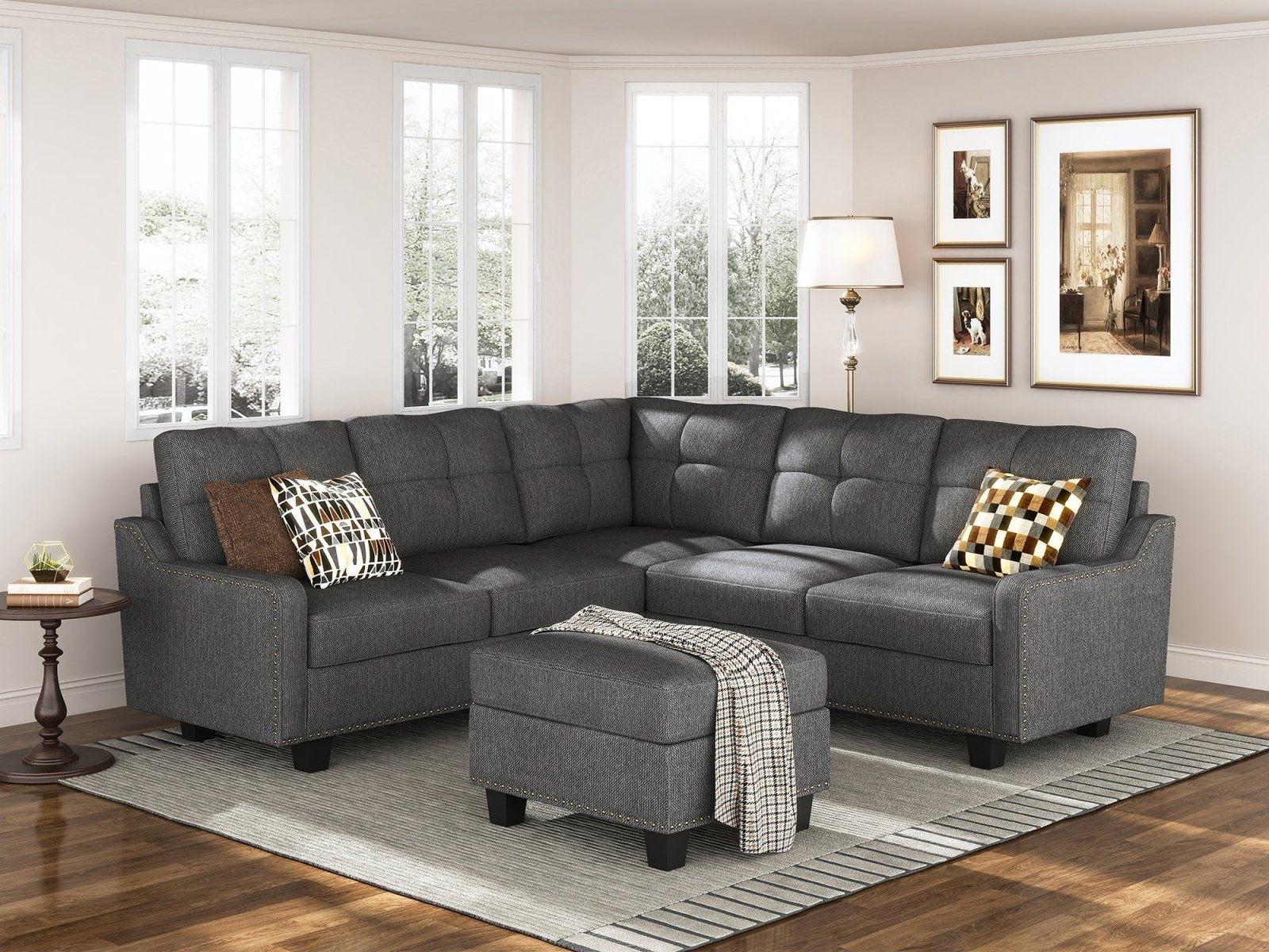 HONBAY 5-Seat L-Shaped Sectional Corner Sofa with Storage Ottoman