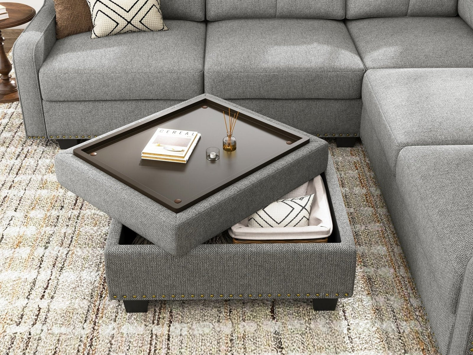 HONBAY 5-Seat L-Shaped Sectional Corner Sofa with Storage Ottoman