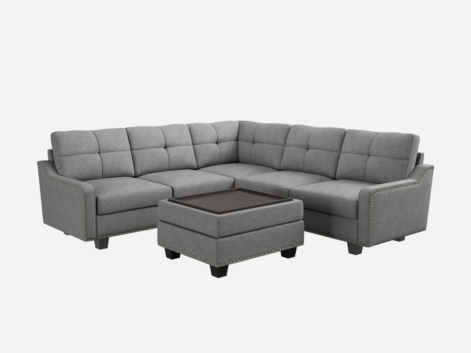 HONBAY 5-Seat L-Shaped Sectional Corner Sofa with Storage Ottoman