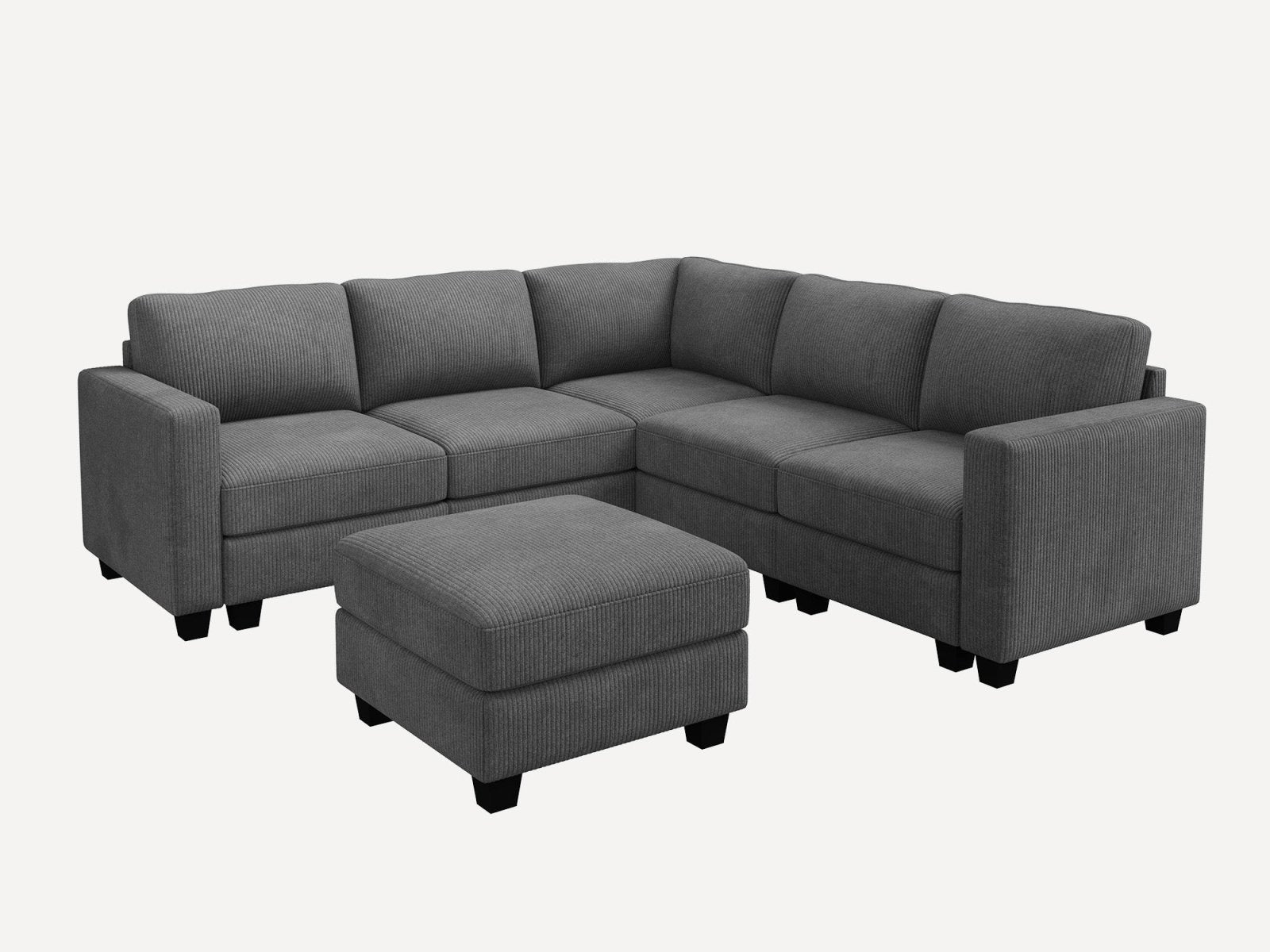 HONBAY 6-Piece Corduroy Modular L-Shaped Sectional Sofa With Hidden Storage Ottoman
#Color_Corduroy Grey