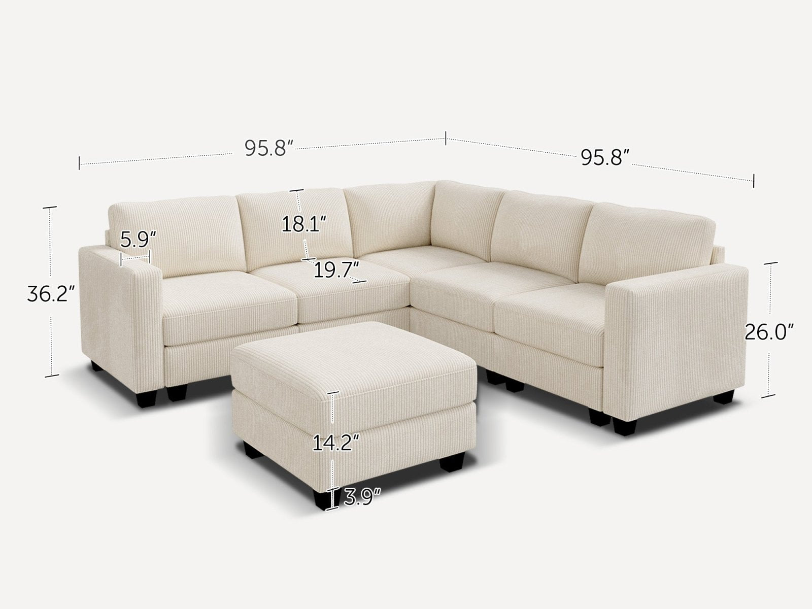 HONBAY 6-Piece Corduroy Modular L-Shaped Sectional Sofa With Hidden Storage Ottoman
#Color_Corduroy Beige