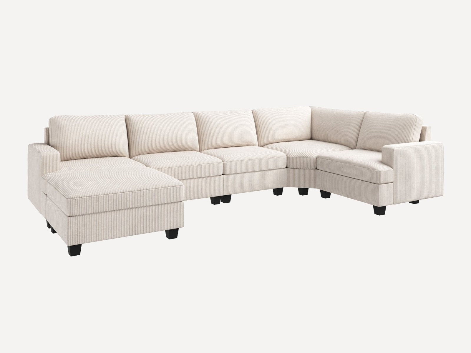 HONBAY 6 Piece Modular Sectional With Storage Ottoman#Color_Corduroy Beige