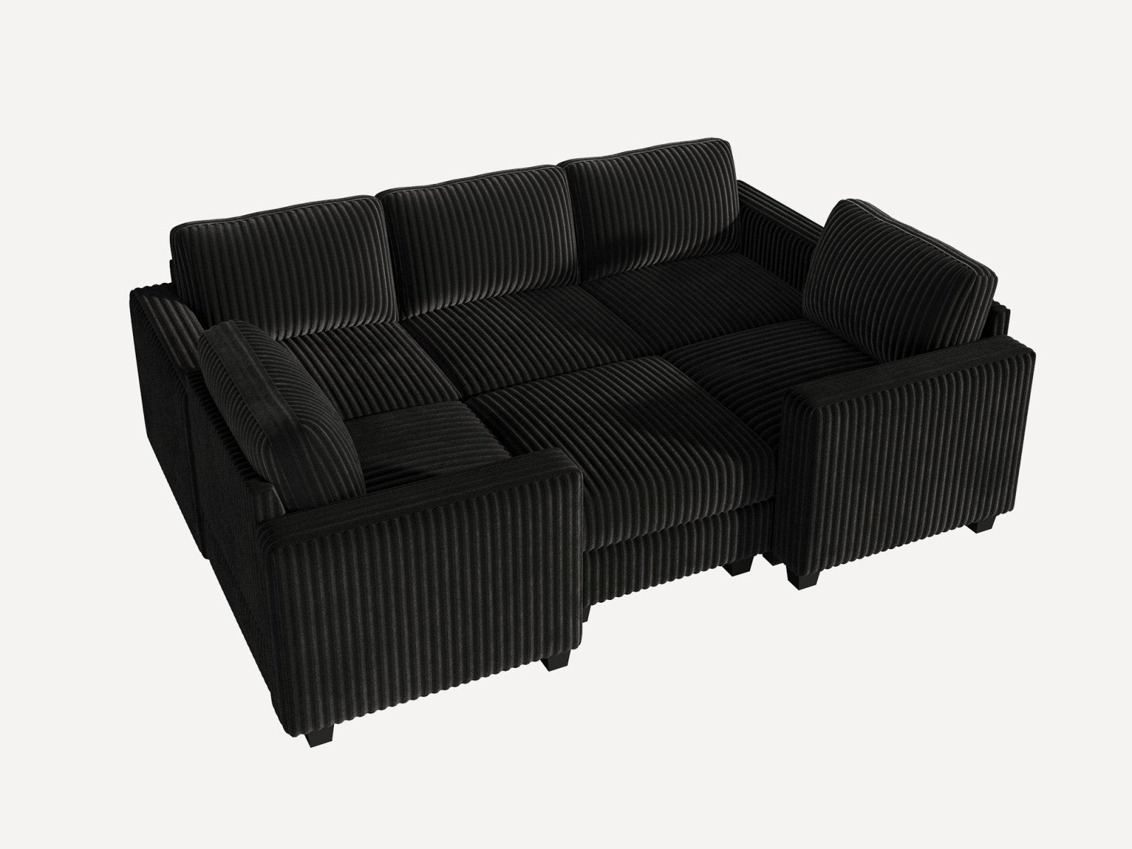 HONBAY 6-Piece Corduroy Modular Sleeper Sectional Sofa With Hidden Storage Ottoman
#Color_Corduroy Black