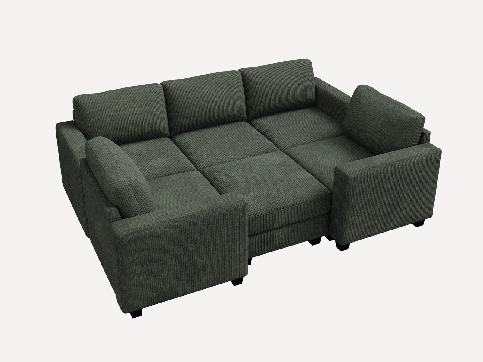 HONBAY 6-Piece Corduroy Modular Sleeper Sectional Sofa With Hidden Storage Ottoman
#Color_Corduroy Green