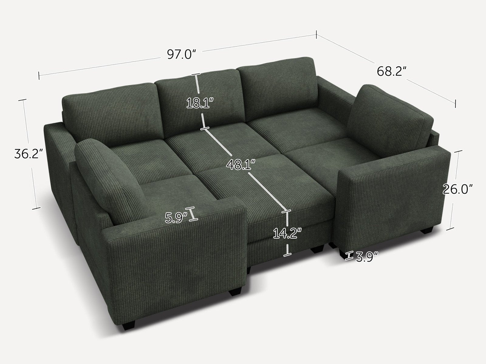 HONBAY 6-Piece Corduroy Modular Sleeper Sectional Sofa With Hidden Storage Ottoman
#Color_Corduroy Green