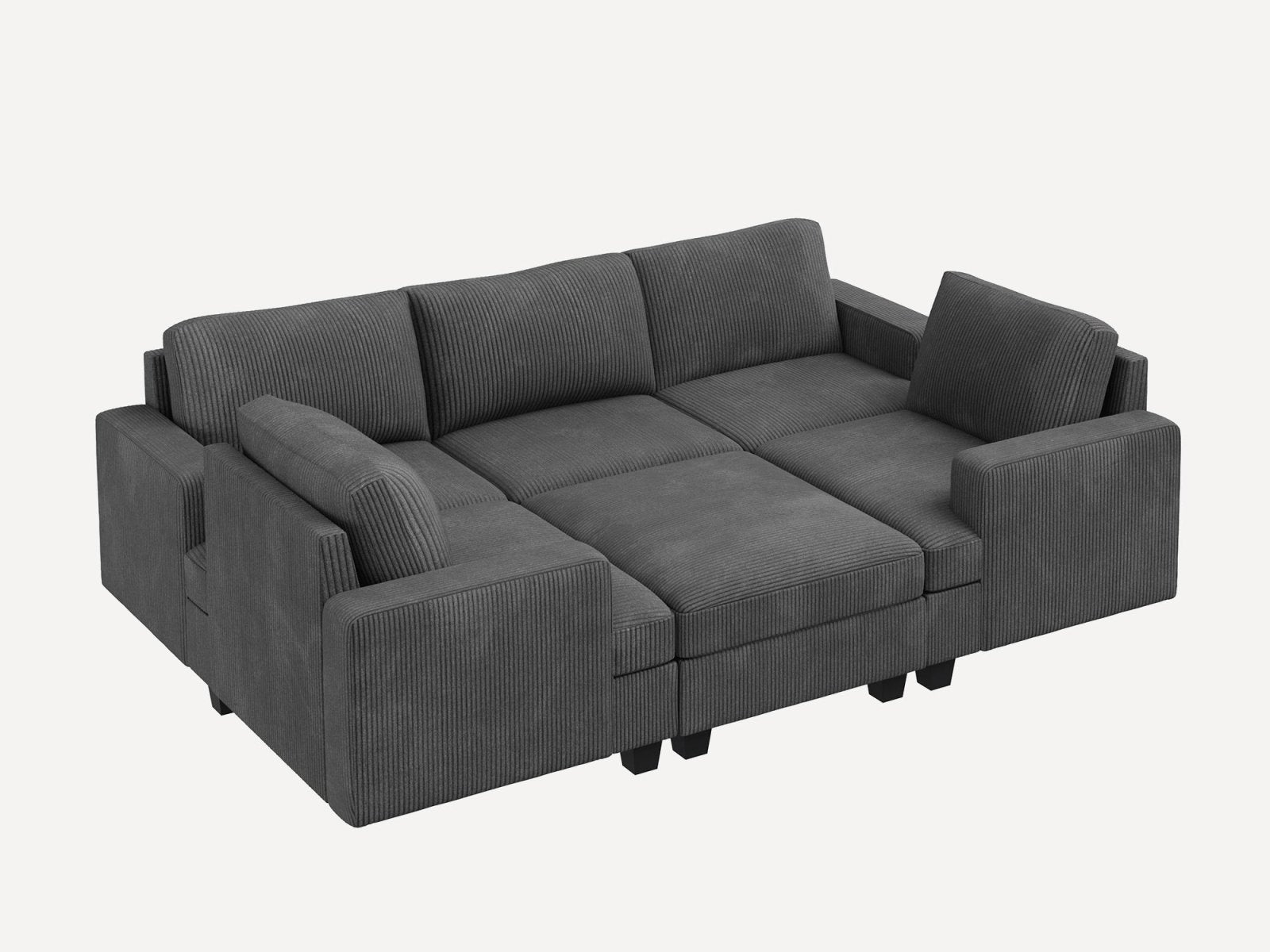 HONBAY 6-Piece Corduroy Modular Sleeper Lindyn Sectional With Storage Space #Color_Corduroy Grey