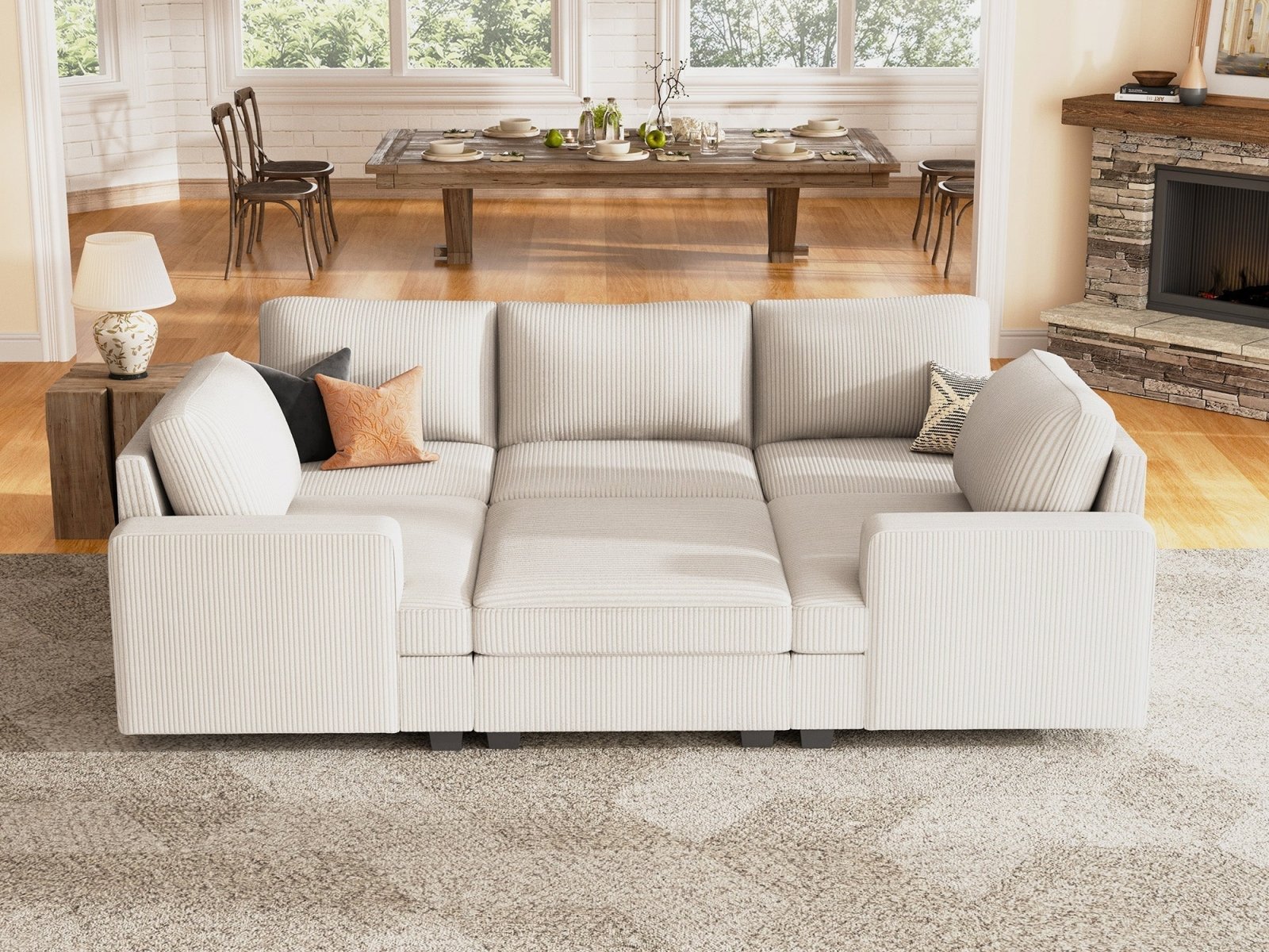 HONBAY 6-Piece Corduroy Modular Sleeper Lindyn Sectional With Storage Space #Color_Corduroy Beige