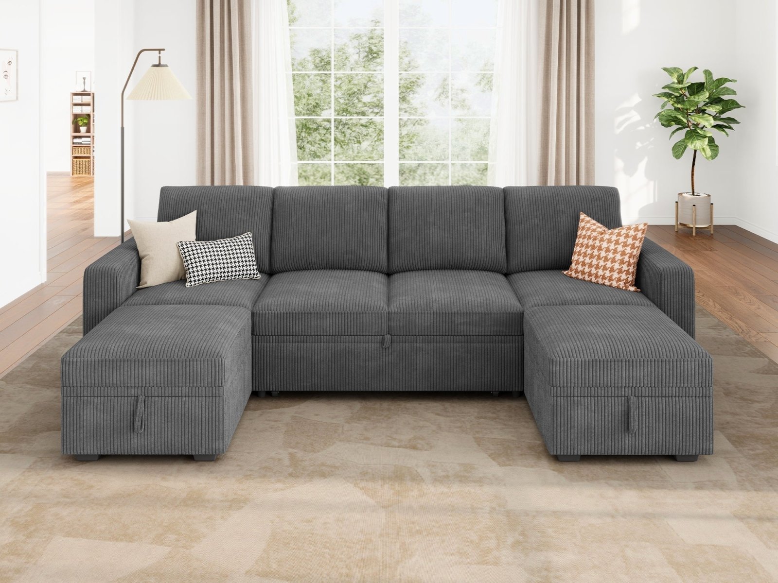 6-Piece Corduroy Modular Sleeper Sofa #Color_Corduroy Grey