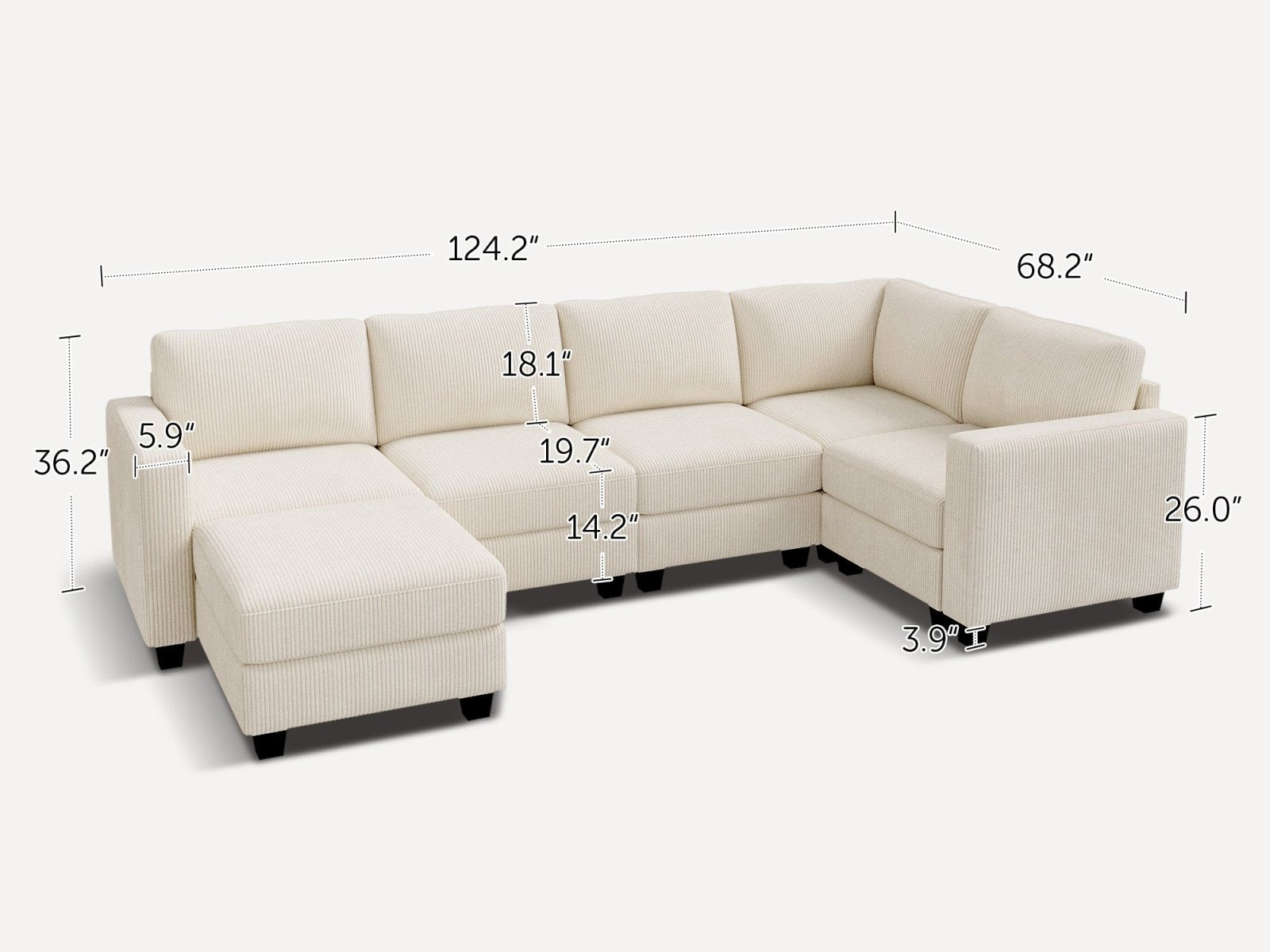 HONBAY 6-Piece Corduroy Modular U-Shaped Sectional Sofa With Hidden Storage Ottoman
#Color_Corduroy Beige