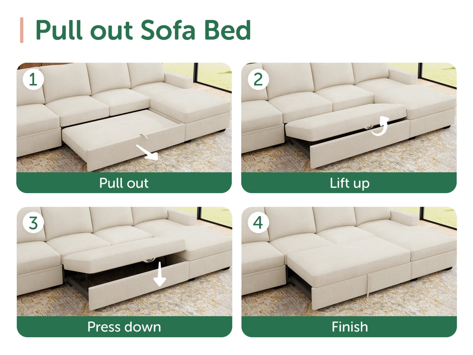 6-Piece Corduroy U-Shaped Sleeper Sectional
#Color_Corduroy Beige