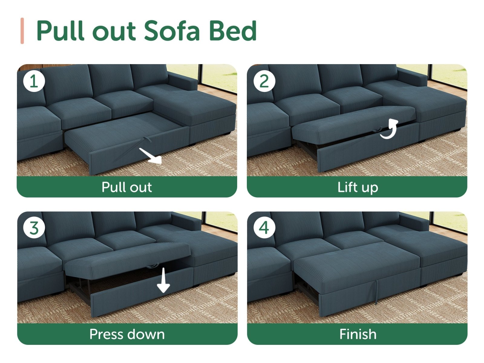 6-Piece Corduroy U-Shaped Sleeper Sectional
#Color_Corduroy Blue