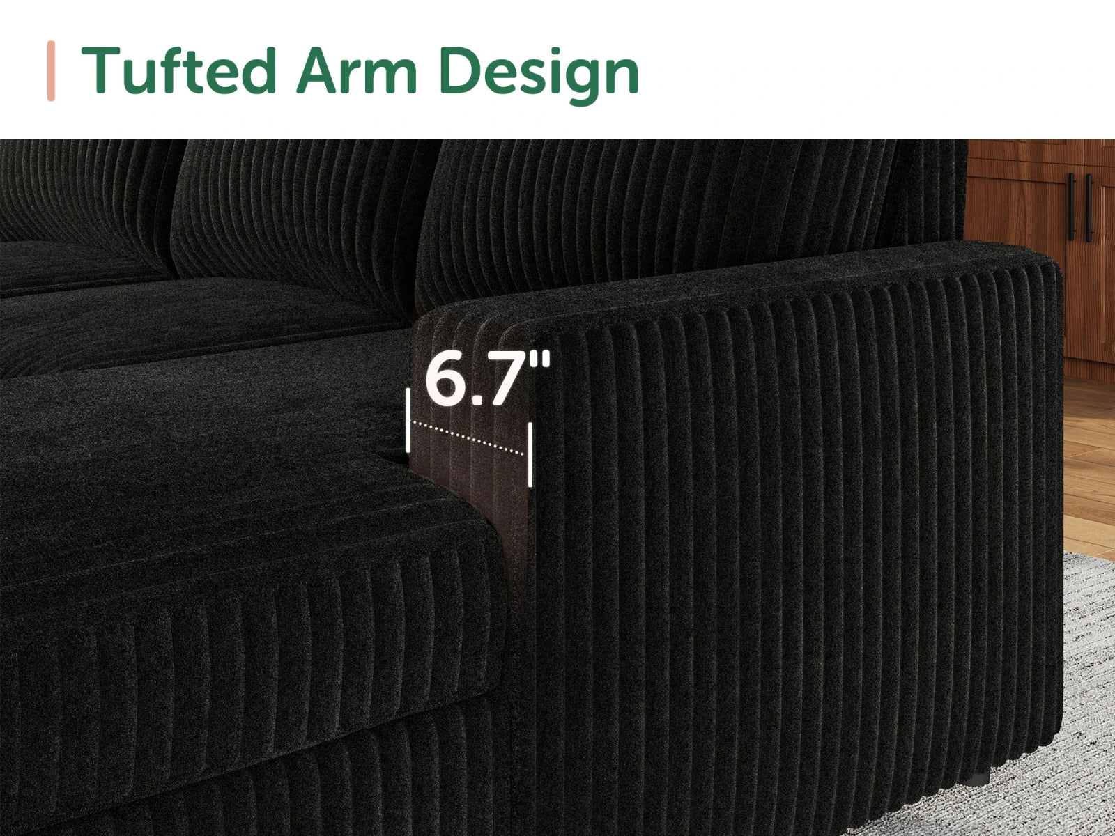 6-Piece Corduroy U-Shaped Sleeper Sectional
#Color_Wide Corduroy Black