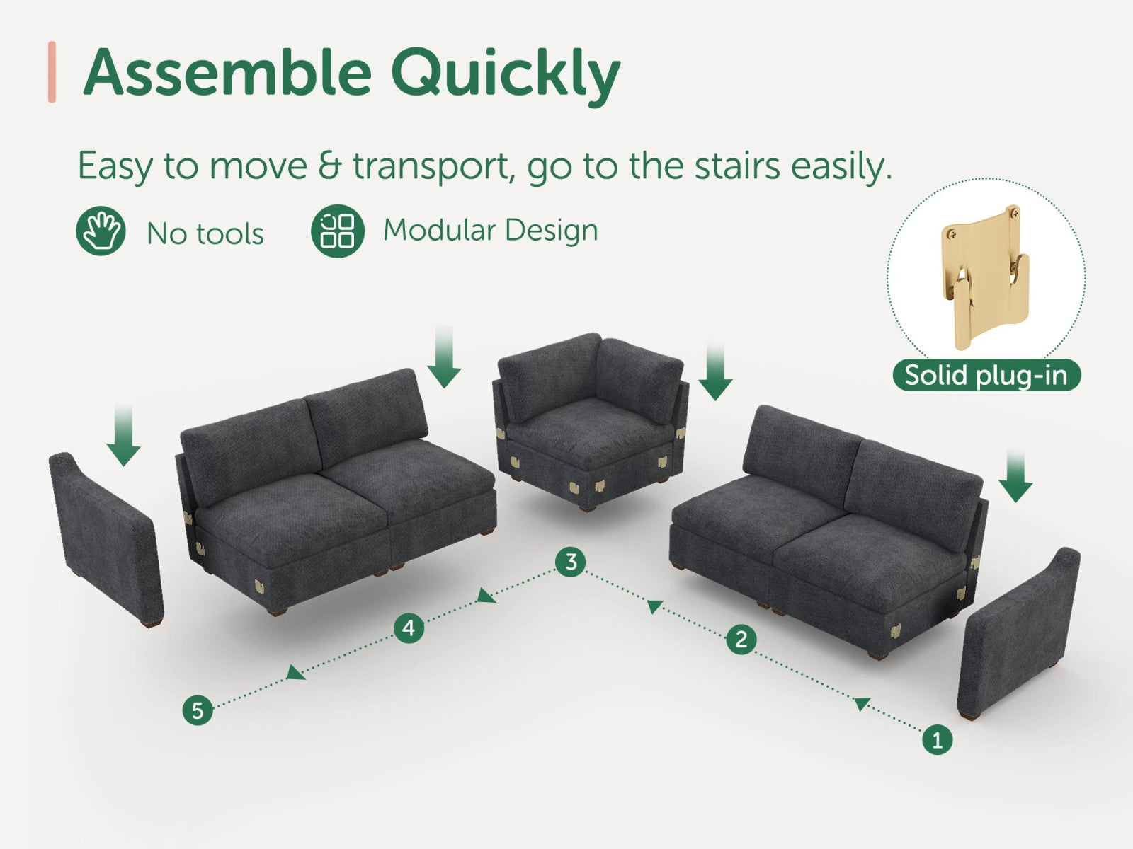 Sleeper Sectional Sofa with Down-Filled Chenille
#Color_Dark Grey