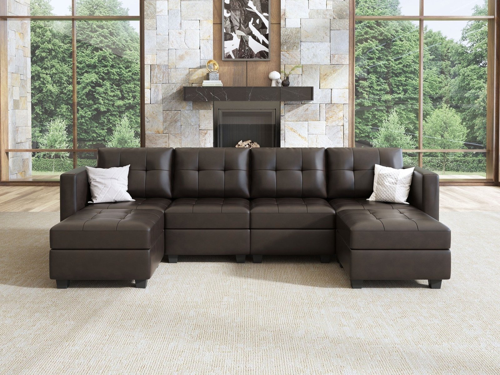 HONBAY 6-Piece Faux Leather Modular Sectional Sofa With Storage Seat