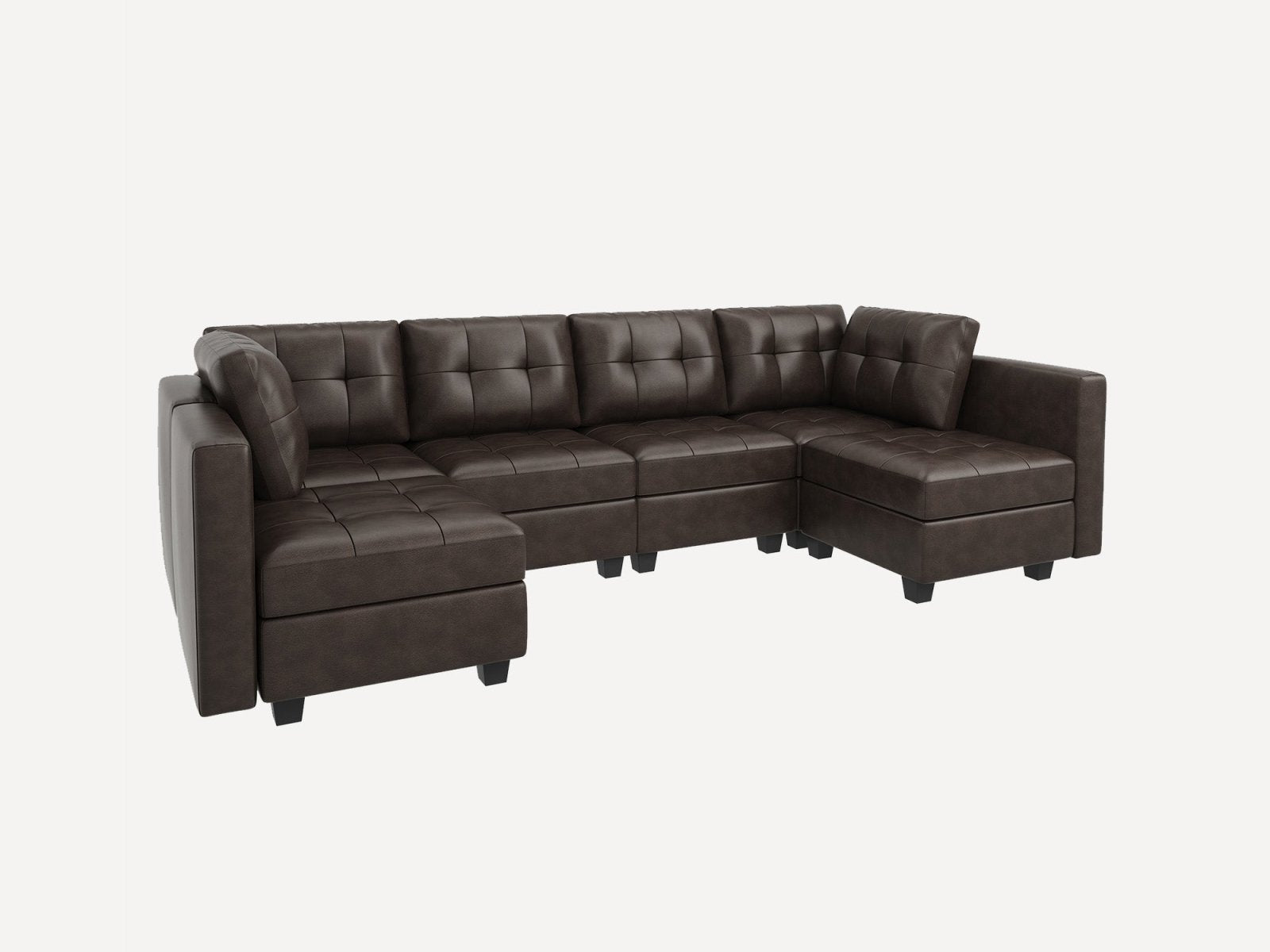 HONBAY 6-Piece Faux Leather Modular Sectional Sofa With Storage Seat