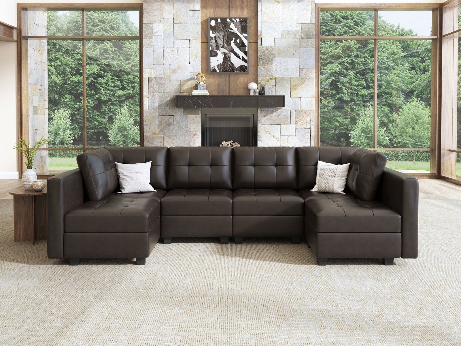 HONBAY 6-Piece Faux Leather Modular Sectional Sofa With Storage Seat