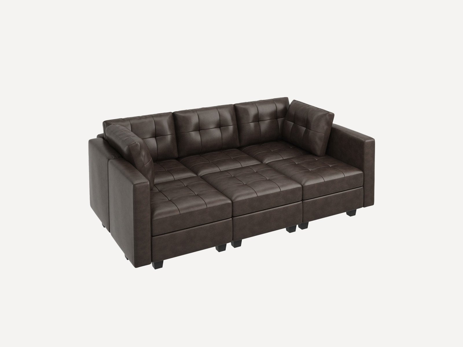 HONBAY 6-Piece Faux Leather Modular Sleeper Sectional Sofa With Storage Seat