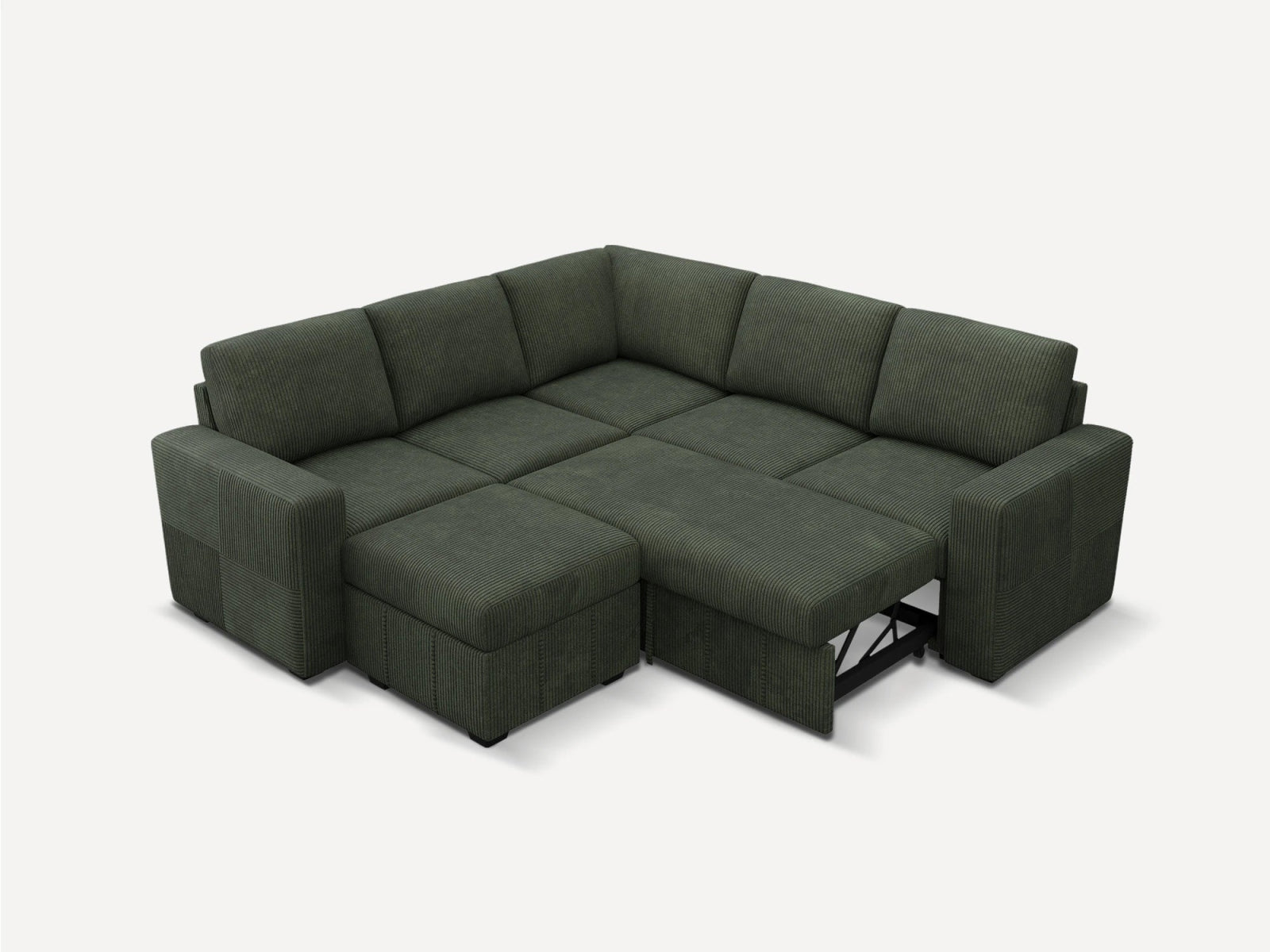 HONBAY 6-Piece Oversized Corduroy Pull-Out Sleeper Sectional Sofa with Storage & Block Arm