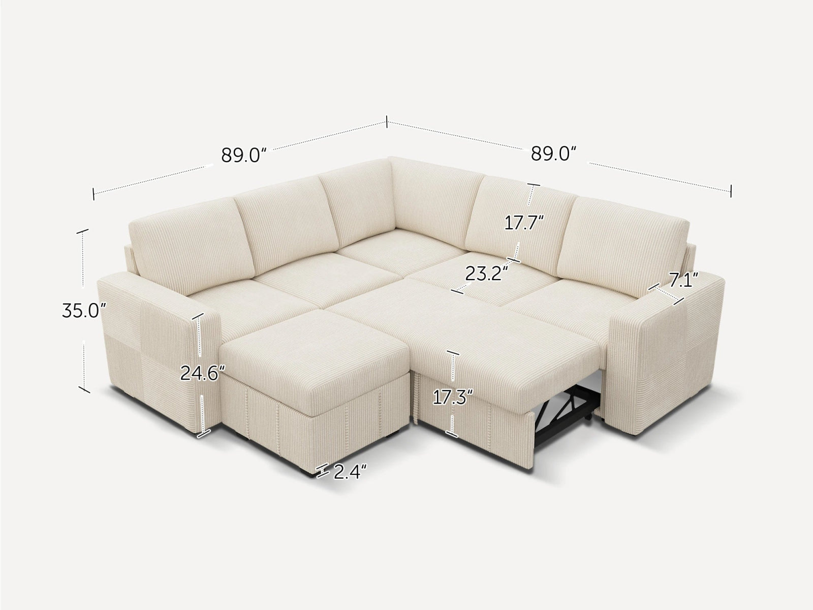 HONBAY 6-Piece Oversized Corduroy Pull-Out Sleeper Sectional Sofa with Storage & Block Arm