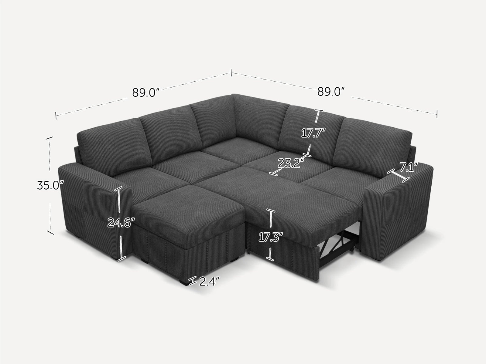 HONBAY 6-Piece Oversized Corduroy Pull-Out Sleeper Sectional Sofa with Storage & Block Arm
