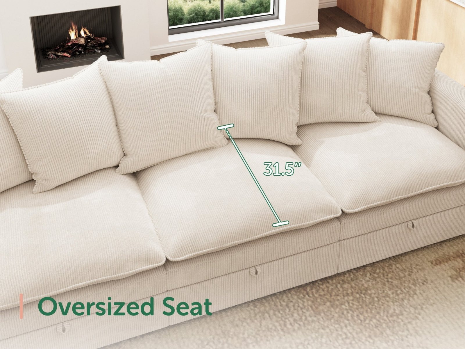 HONBAY 6-Piece Plush double-layer Cushion Corduroy Modular Sleeper Sectional Cloud Sofa
#Color_Corduroy Beige