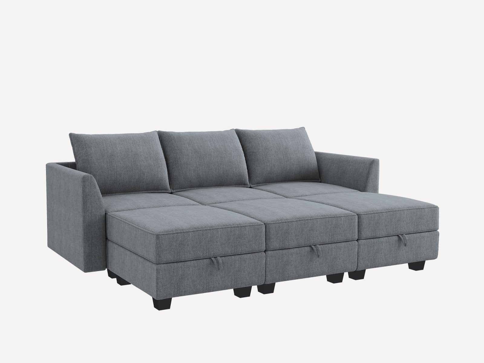 HONBAY 3-Seat Modular Sofa with Storage & Convertible Sofa Bed #Color_Bluish Grey