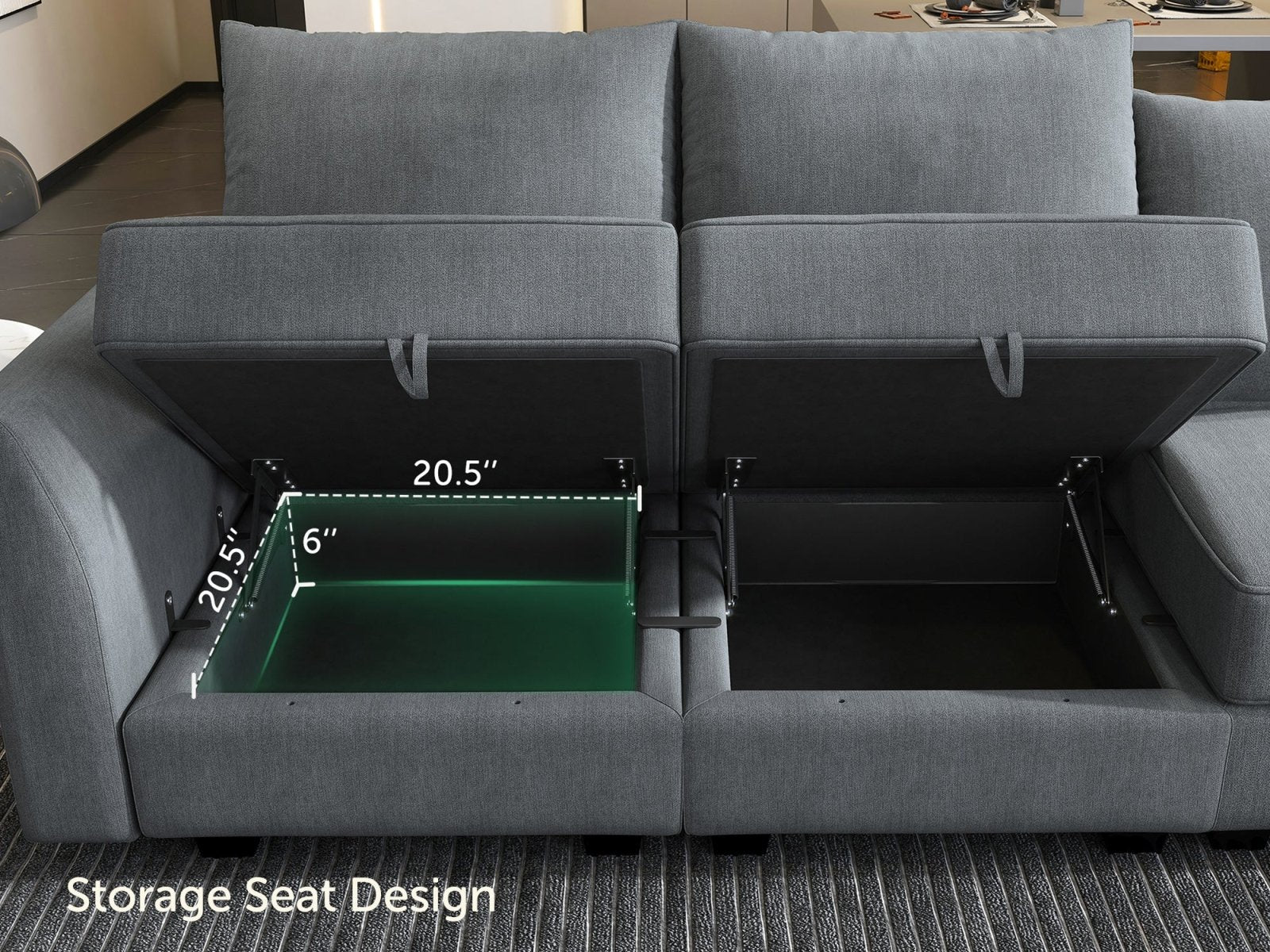 HONBAY 3-Seat Modular Sofa with Storage & Convertible Sofa Bed #Color_Bluish Grey