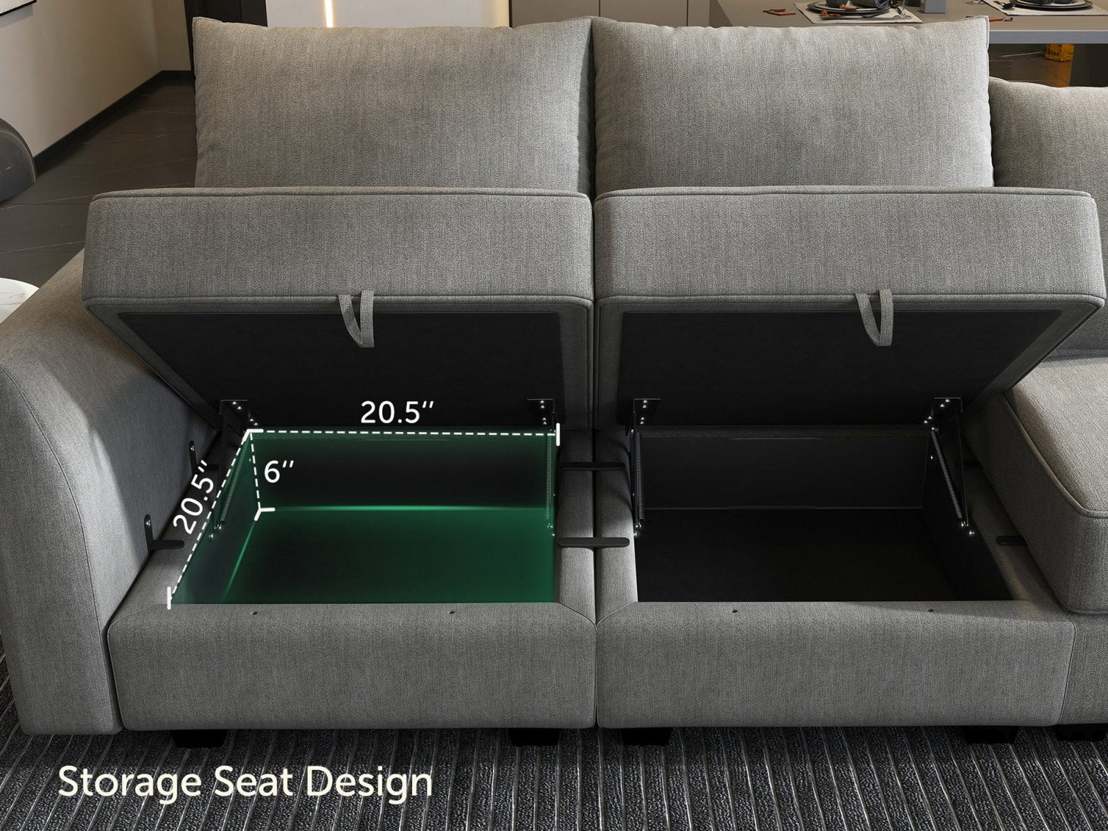 HONBAY 3-Seat Modular Sofa with Storage & Convertible Sofa Bed #Color_Grey