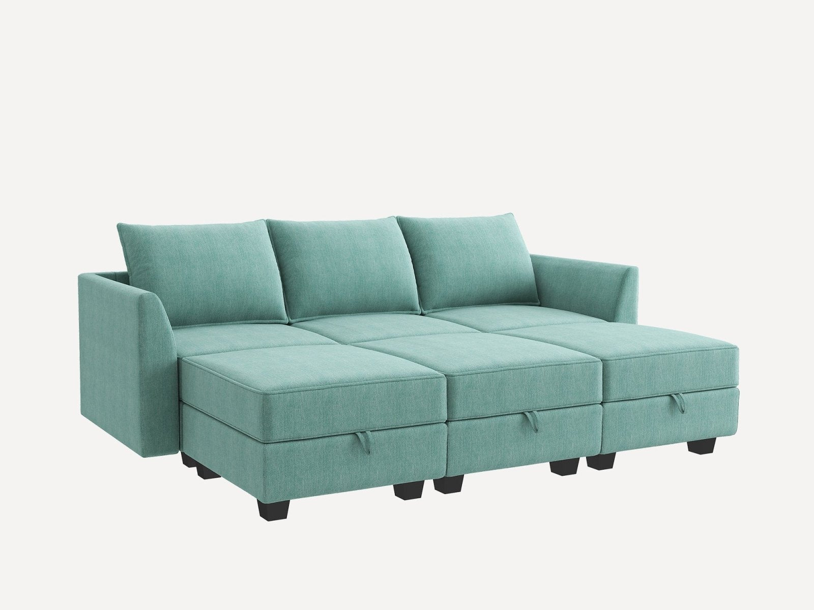 HONBAY 3-Seat Modular Sofa with Storage & Convertible Sofa Bed #Color_Aqua Blue