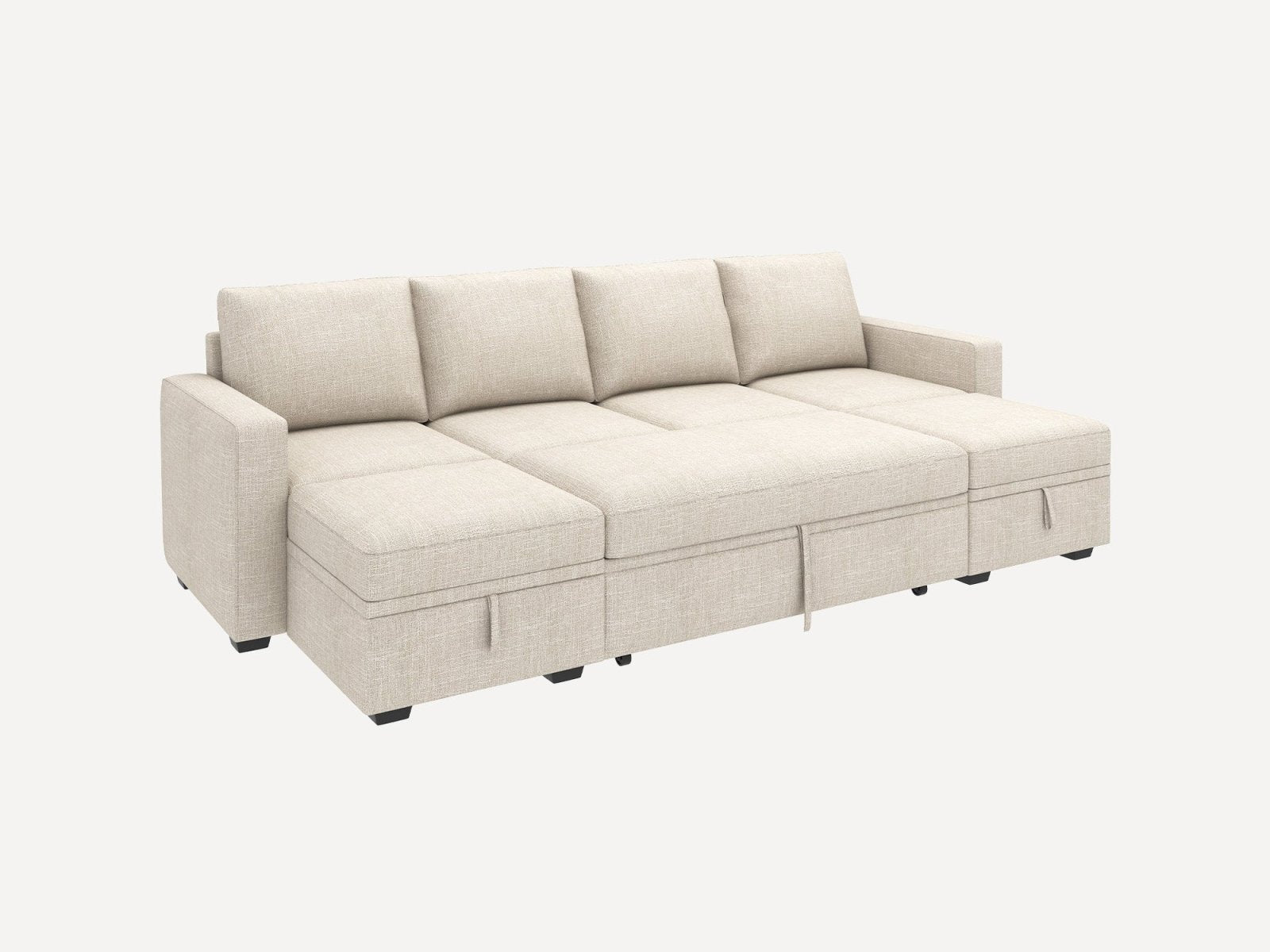 HONBAY Sleep Modular Sofa 6-Seat Sofa Bed with 4-Storage Space #Color_Beige