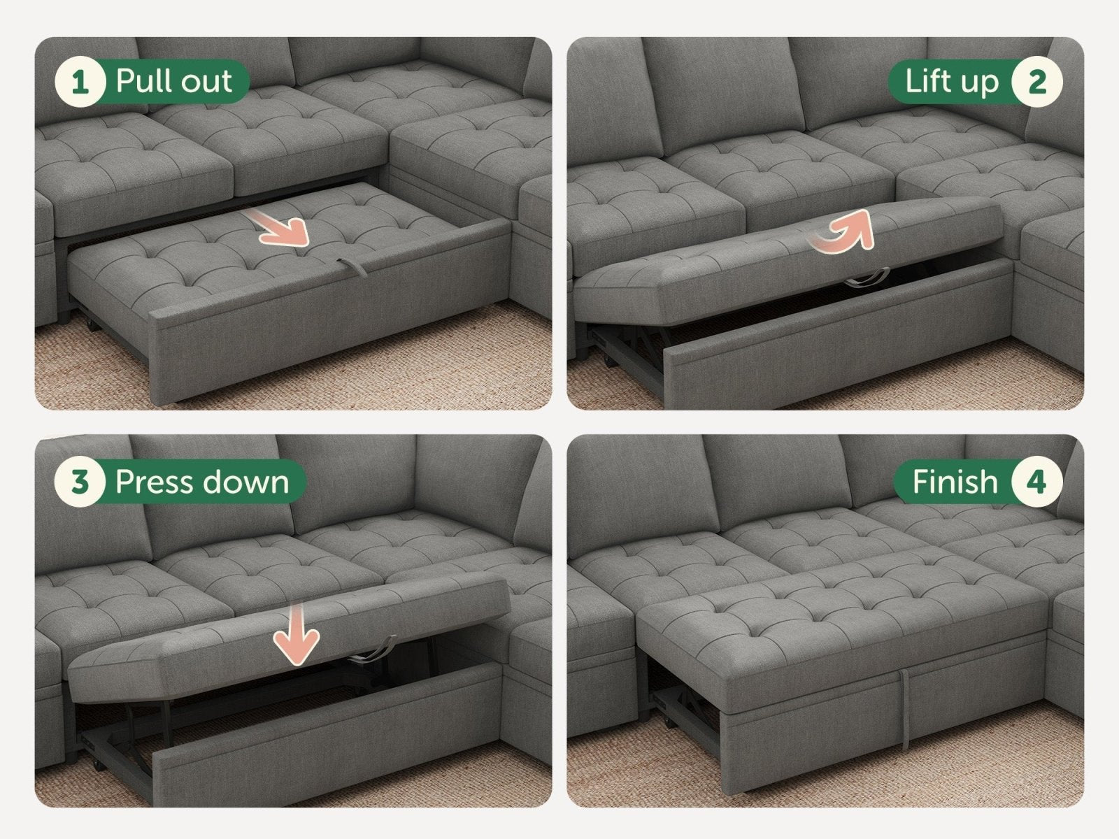 HONBAY Sleep Modular Sofa 6-Seat Sofa Bed with 4-Storage Space #Color_Warm Grey II