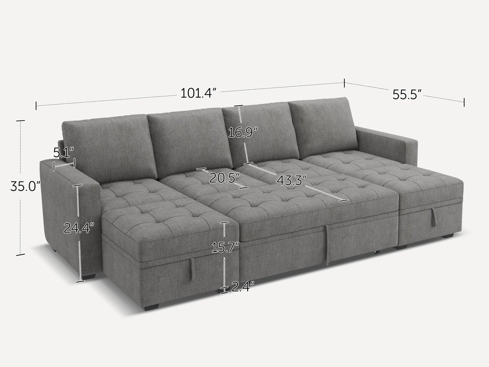 HONBAY Sleep Modular Sofa 6-Seat Sofa Bed with 4-Storage Space #Color_Warm Grey II