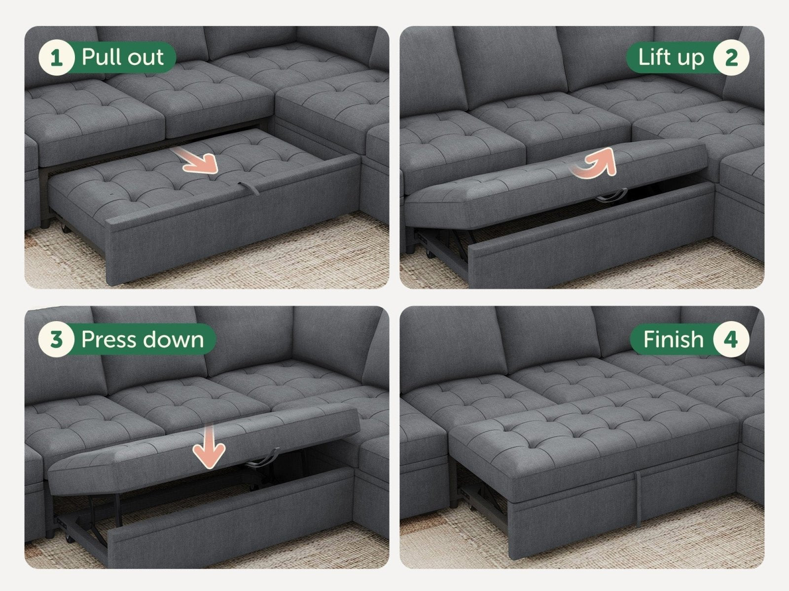 HONBAY Sleep Modular Sofa 6-Seat Sofa Bed with 4-Storage Space #Color_Bluish Grey II