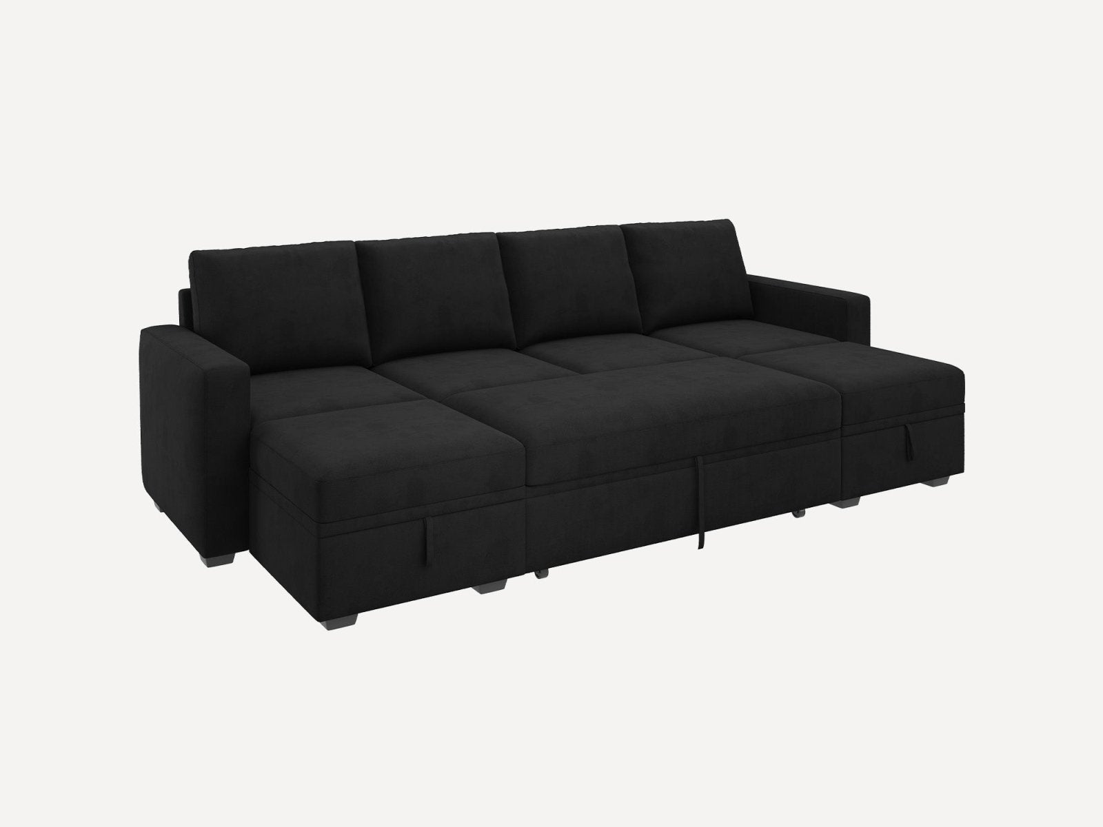 HONBAY Sleep Modular Sofa 6-Seat Sofa Bed with 4-Storage Space #Color_Black Style I