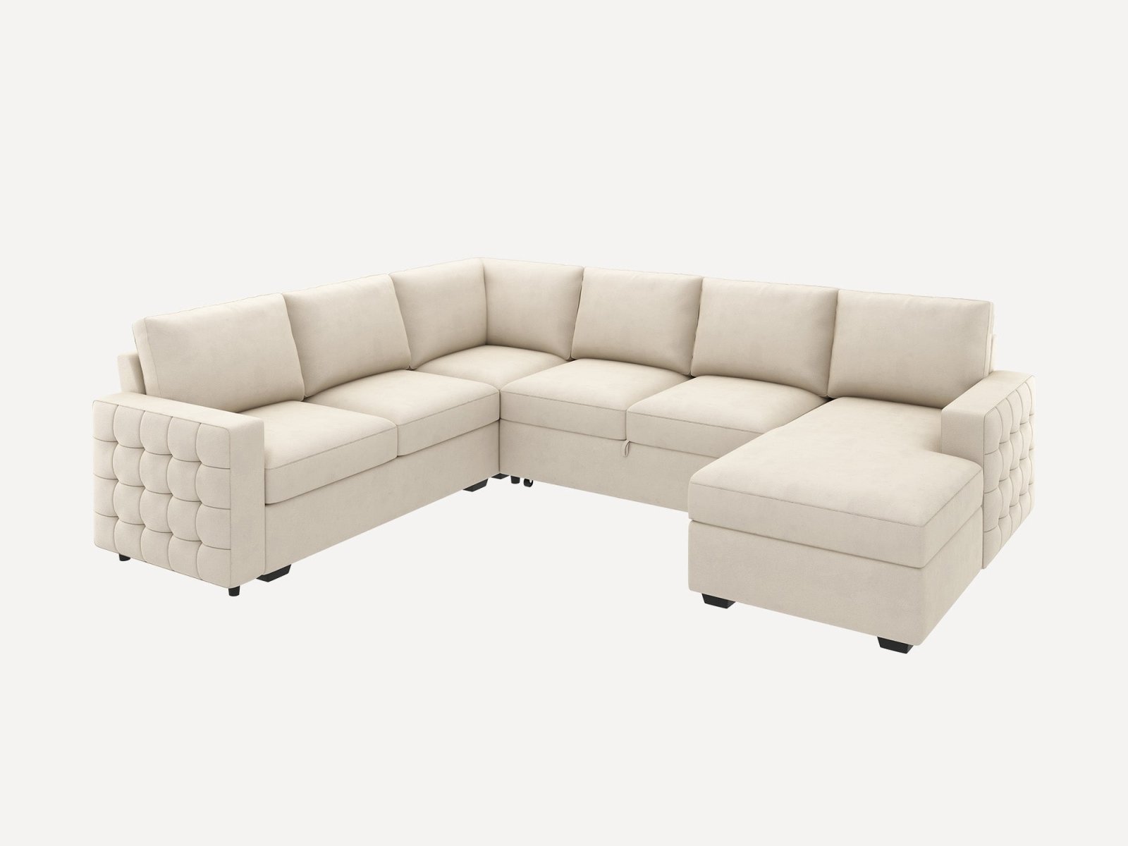 HONBAY 6-Piece Velvet Sleeper Sectional With Storage Space #Color_Beige