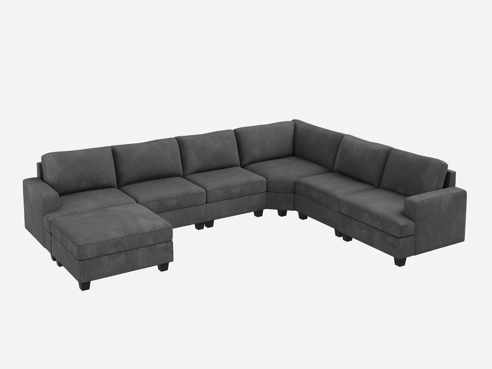 HONBAY 7-Piece Corduroy Modular Lindyn Sectional With Storage Ottoman #Color_Corduroy Grey