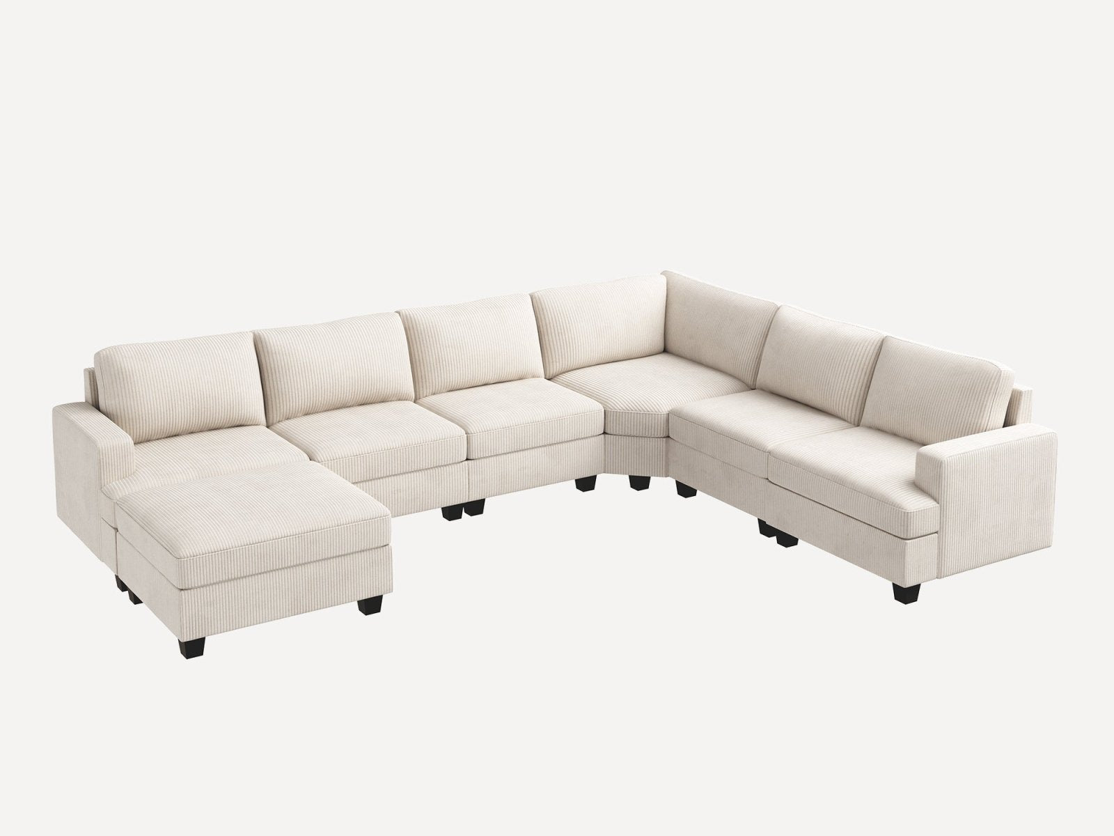 HONBAY 7-Piece Corduroy Modular Lindyn Sectional With Storage Ottoman #Color_Corduroy Beige