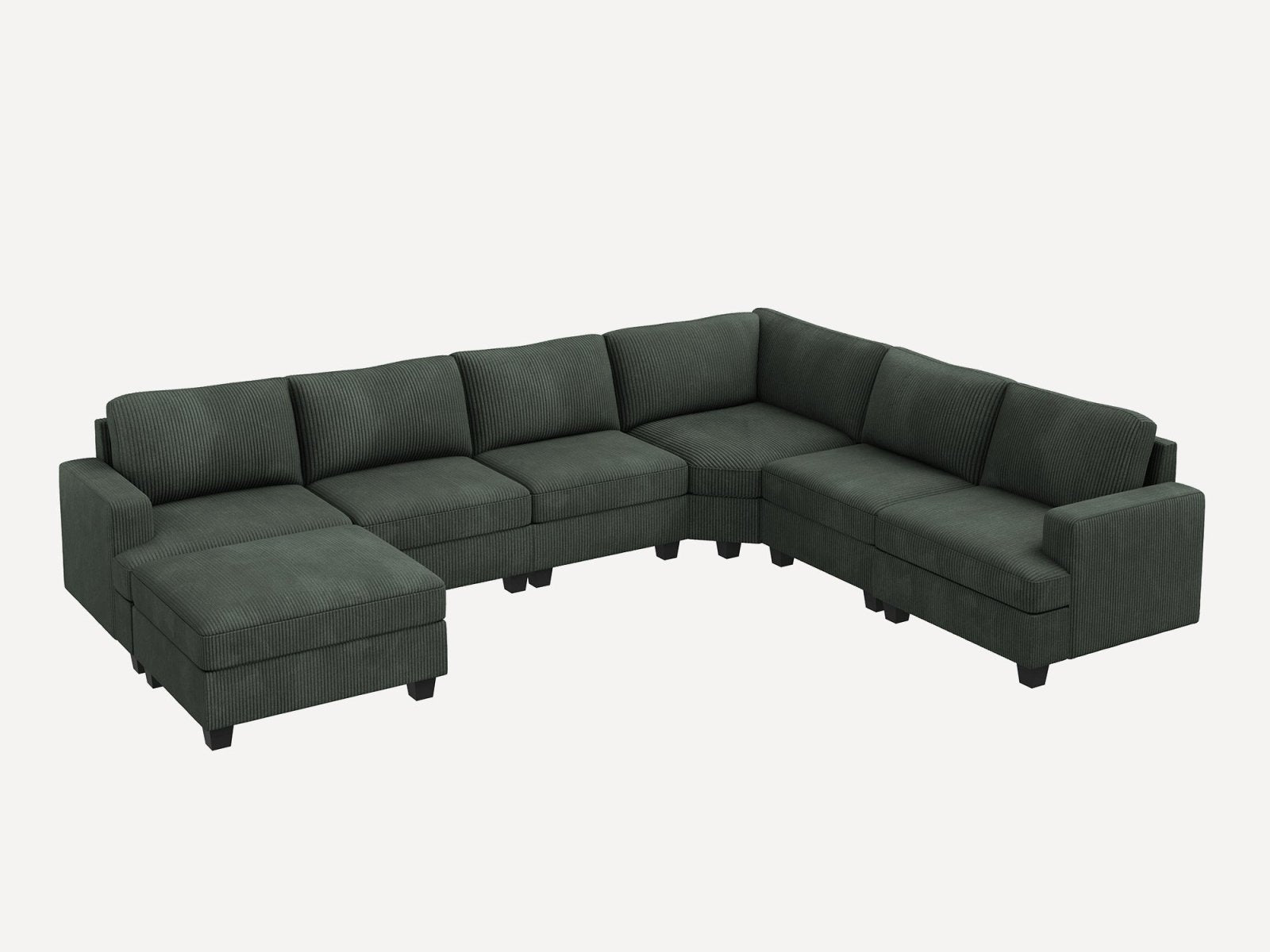 HONBAY 7-Piece Corduroy Modular Lindyn Sectional With Storage Ottoman #Color_Corduroy Green