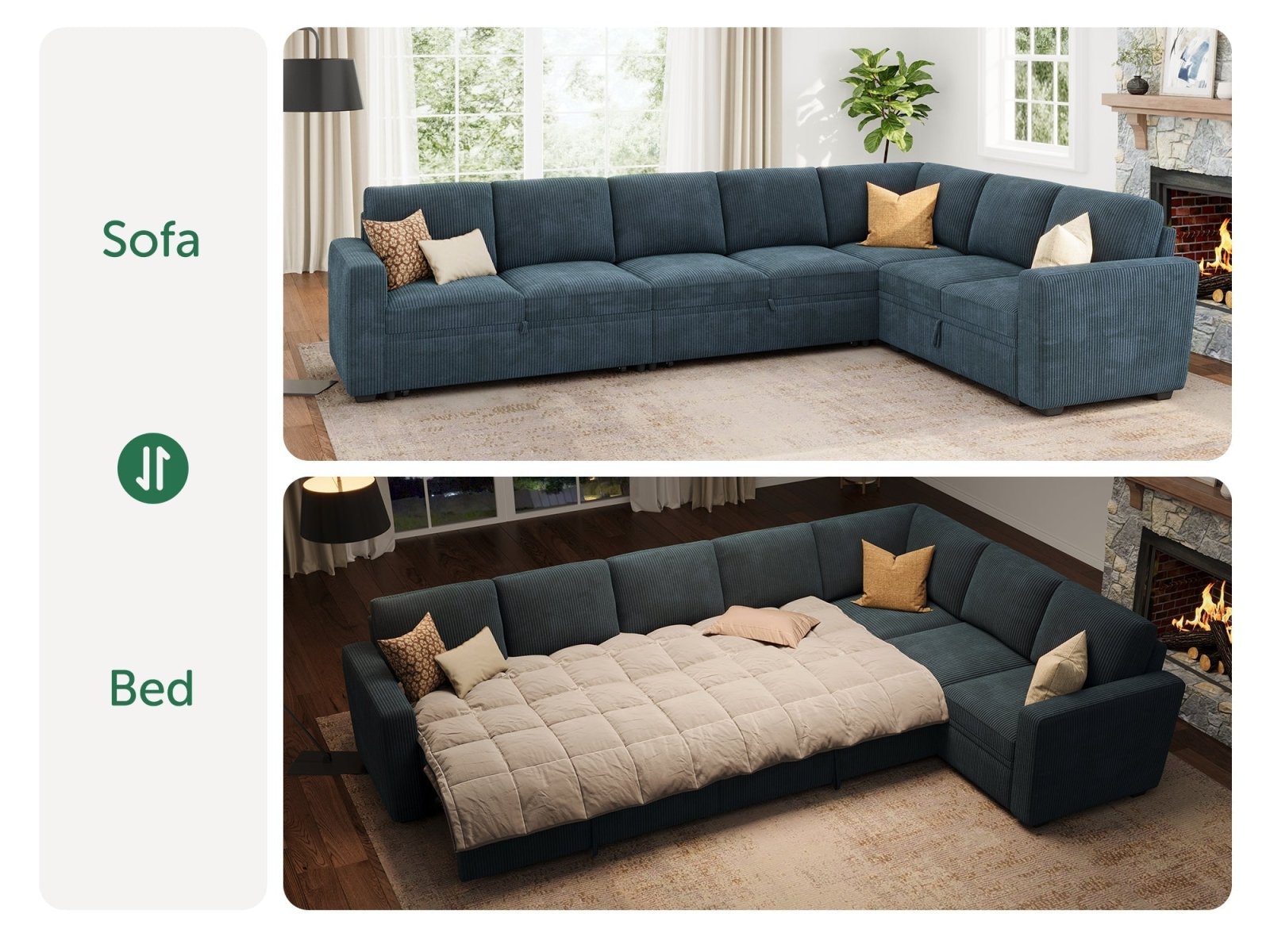 7-Piece Corduroy Modular Sleeper #Color_Corduroy Blue