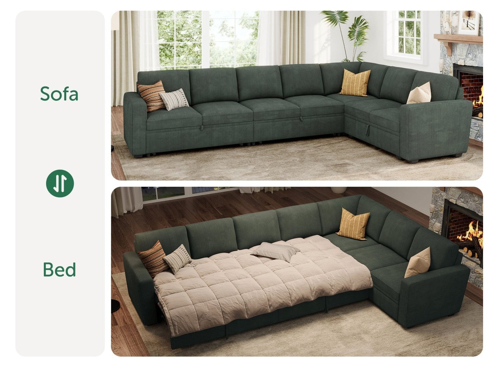 7-Piece Corduroy Modular Sleeper #Color_Corduroy Green