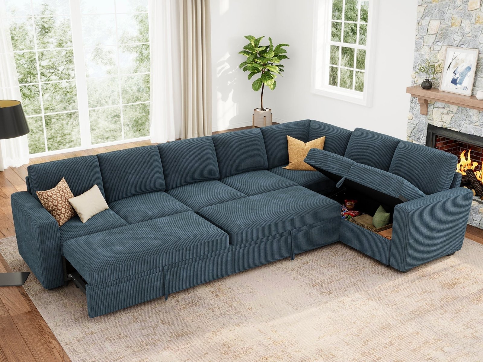 7-Piece Corduroy Modular Sleeper #Color_Corduroy Blue